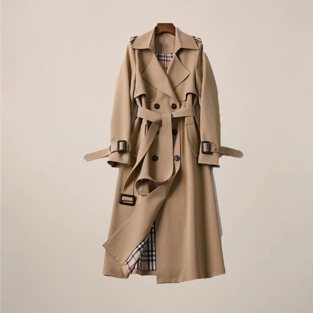 Elegant Trenchcoat | Dubbelknäppt Design med Bälte & Rutigt Foder