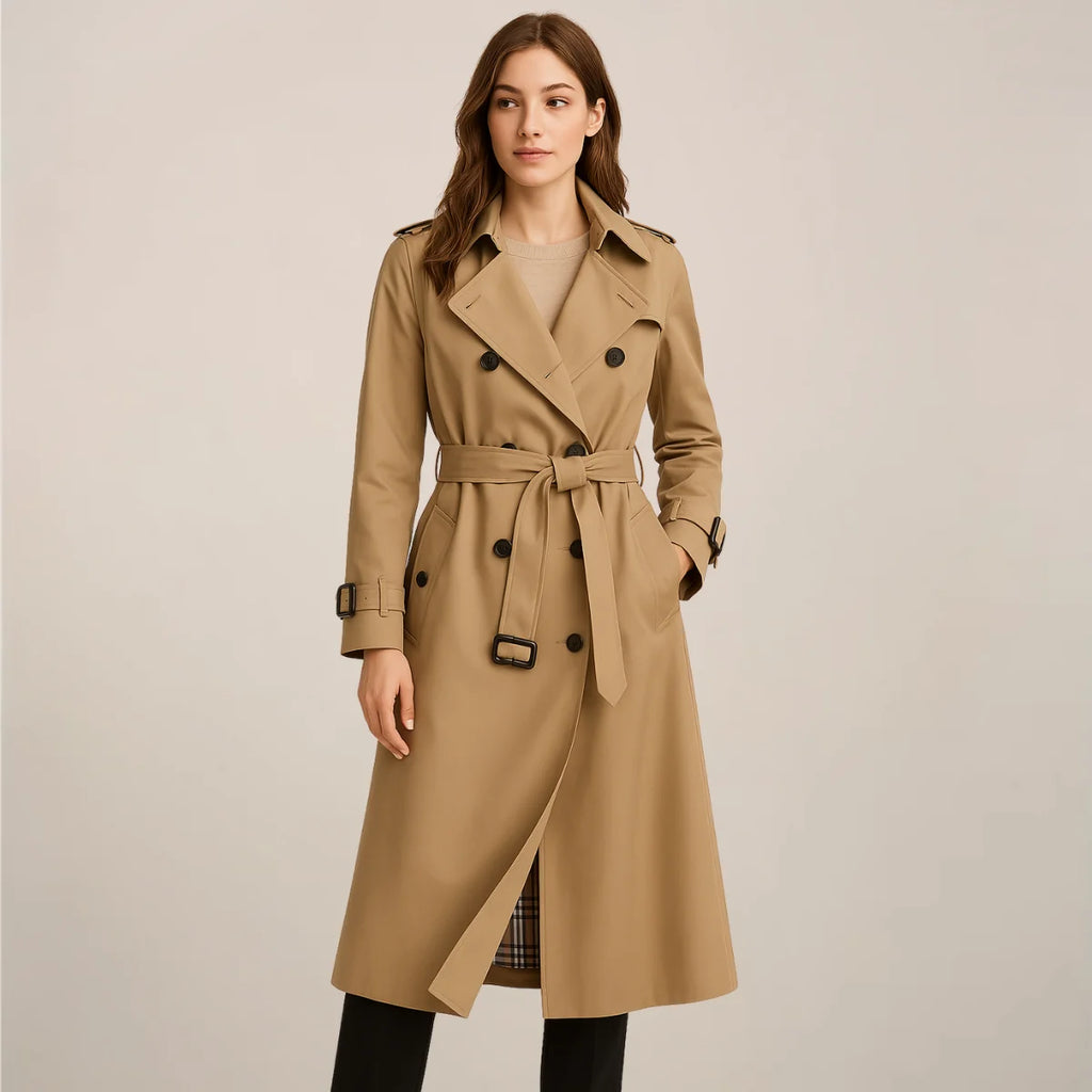 Elegant Trenchcoat | Dubbelknäppt Design med Bälte & Rutigt Foder
