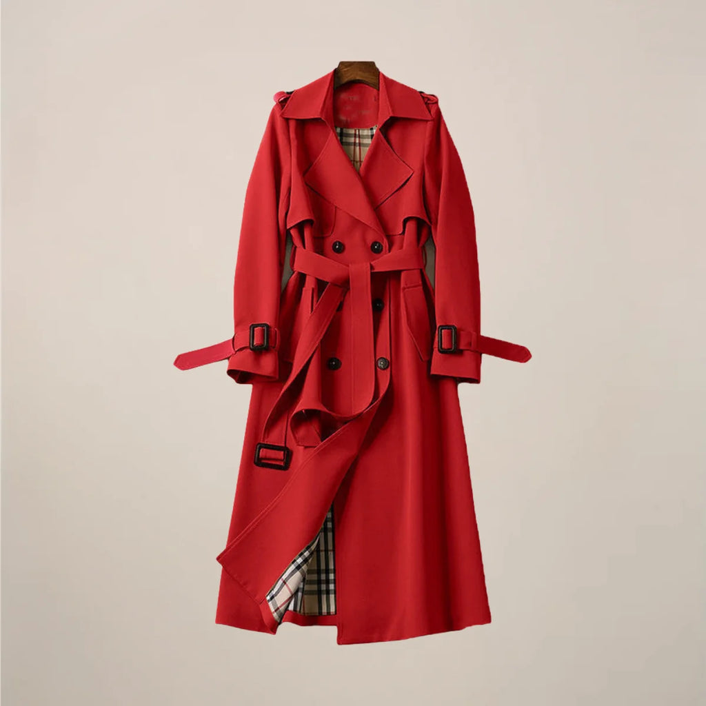 Elegant Trenchcoat | Dubbelknäppt Design med Bälte & Rutigt Foder