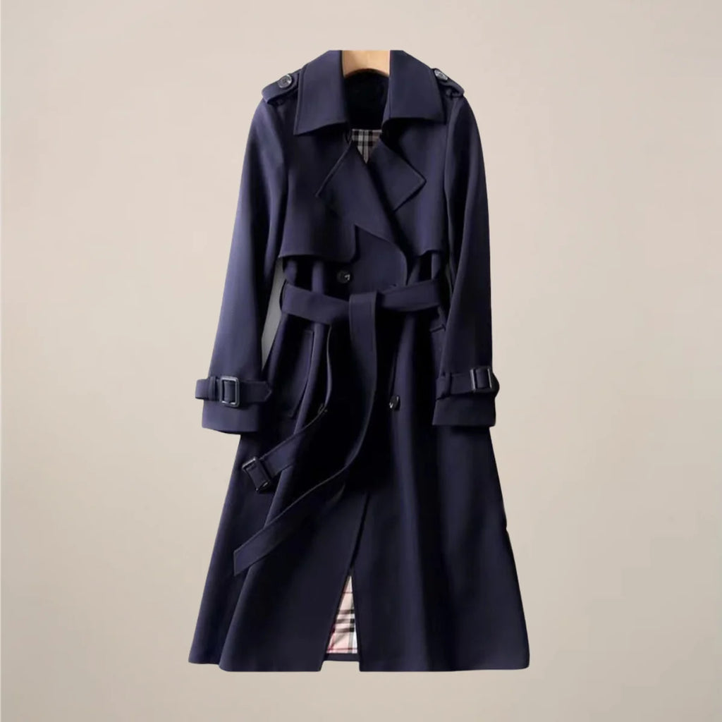 Elegant Trenchcoat | Dubbelknäppt Design med Bälte & Rutigt Foder