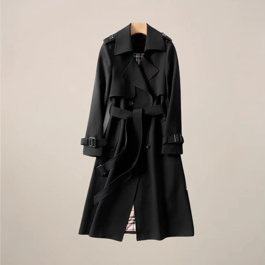 Elegant Trenchcoat | Dubbelknäppt Design med Bälte & Rutigt Foder