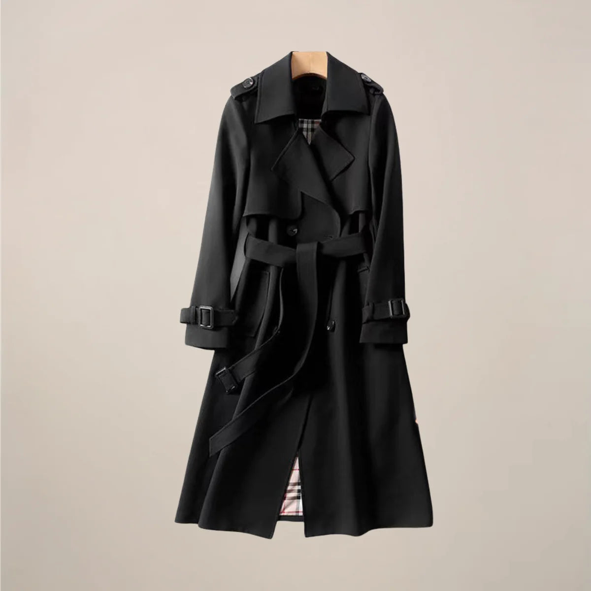 Elegant Trenchcoat | Dubbelknäppt Design med Bälte & Rutigt Foder