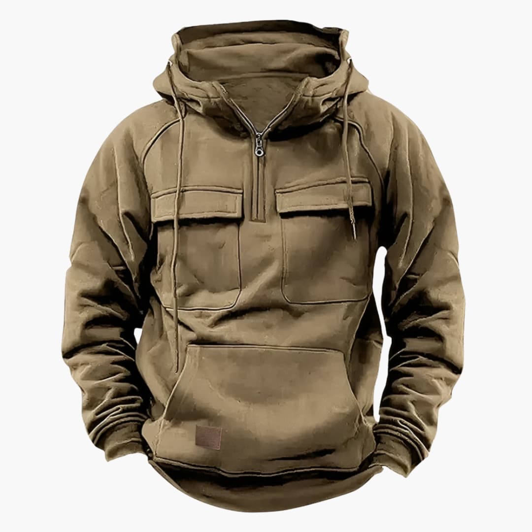 Halvzip-hoodie med bröstfickor för herr