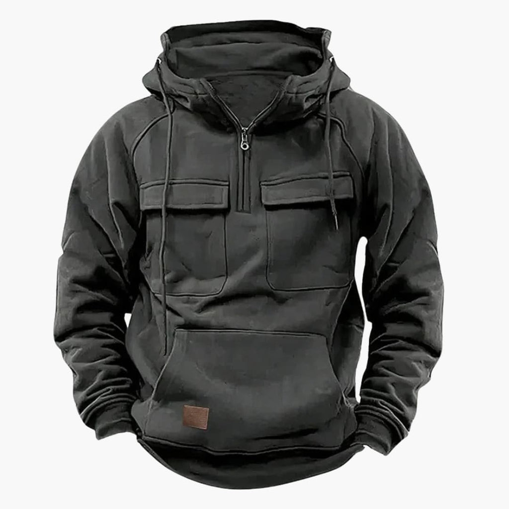 Halvzip-hoodie med bröstfickor för herr