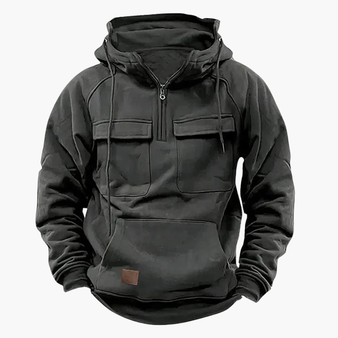 Halvzip-hoodie med bröstfickor för herr