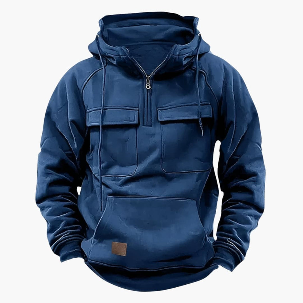 Halvzip-hoodie med bröstfickor för herr