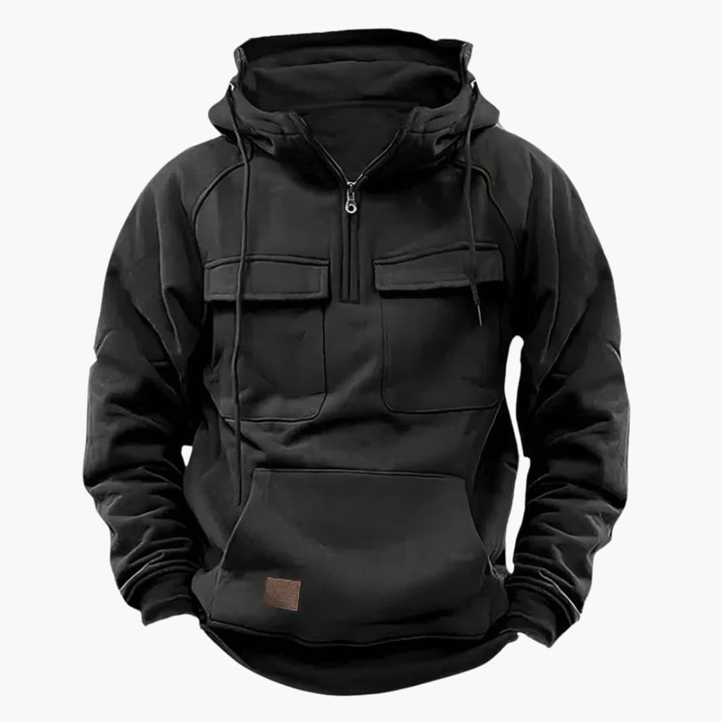Halvzip-hoodie med bröstfickor för herr