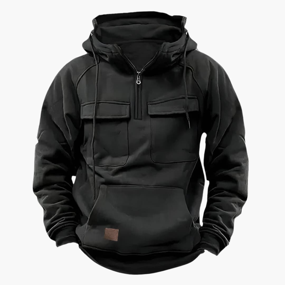 Halvzip-hoodie med bröstfickor för herr