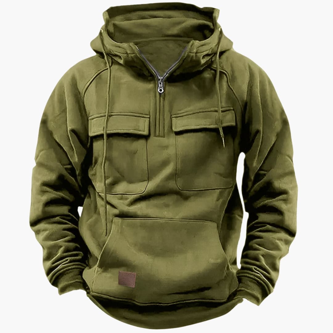 Halvzip-hoodie med bröstfickor för herr